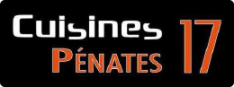 Logo Cuisines Pénates 17 en blanc et orange sur fond noir, avec Pénates en orange.