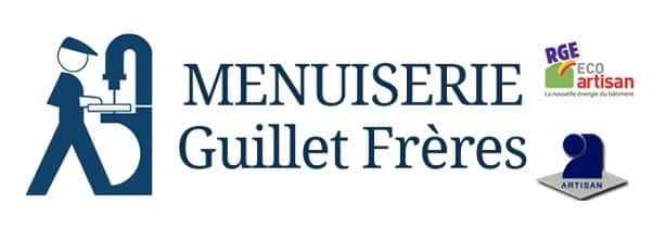 Logo Menuiserie Guillet Frères : artisan travaillant sur une machine, avec les labels RGE Eco Artisan et Artisan.
